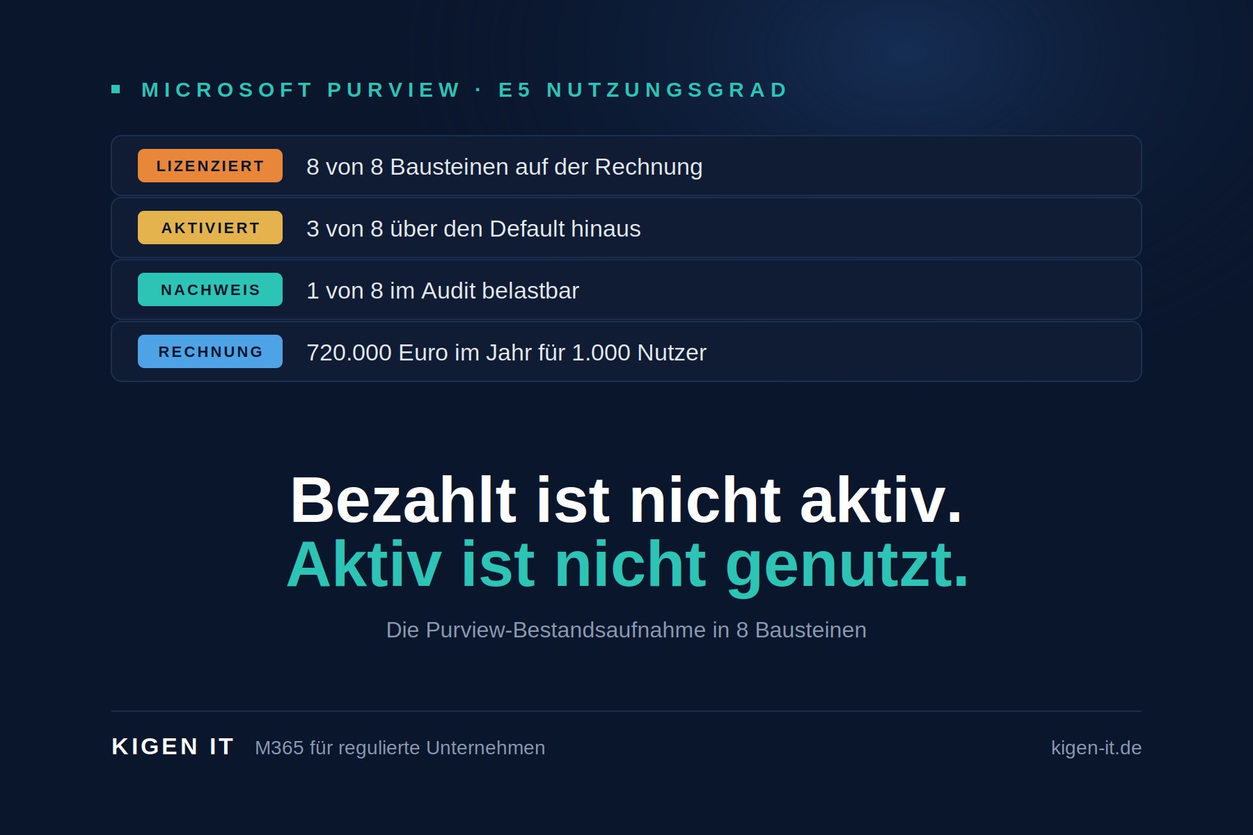 Purview: bezahlt, aktiviert, genutzt. Die Bestandsaufnahme in 8 Bausteinen